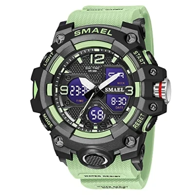 Immagine di AIMES Orologi da uomo per sport all&#039;aria aperta, impermeabile, militare, tattico, digitale, analogico, con data, multi funzione, grande quadrante allarme, cronometro uomo, Verde C, Large,
