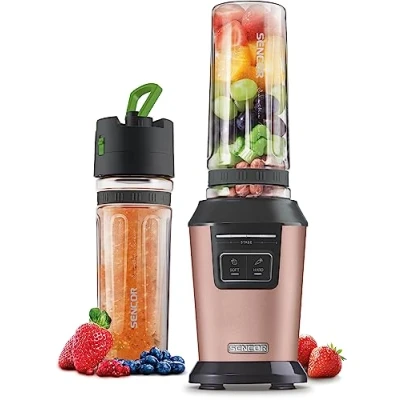 Immagine di Sencor frullatore elettrico SBL717, centrifuga frutta e verdura, borraccia portatile da 600ml senza BPA, sbattitore con sei lame in acciaio rivestite titanio, 800W (Red)