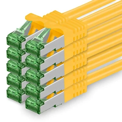 Immagine di Cat.7 Cavo di Rete 1m Giallo 10 Pezzi Ethernet LAN SFTP Spina RJ45 Cat6a Gbit/s Compatibile con Cat5 Cat6 Cat8 per Switch Router Modem Patchpanel