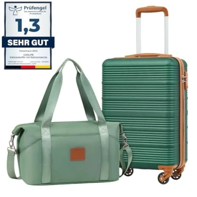 Immagine di COOLIFE Ryanair Valigia Bagaglio a mano,Set di Valigie,Trolley,Valigia da cabina 55x35x20 e zaino imbarco 20L(40x25x20cm) Chiusura combinazione laterale con TSA(Verde Scuro, Set 2pzs)