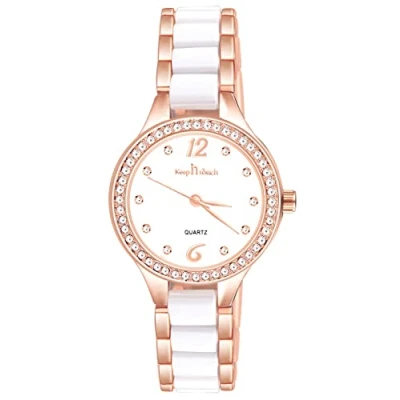 Immagine di MICGIGI Donna Orologio al quarzo ceramico bianco rotondo analogico con quadrante minimalista, bracciale in lega di acciaio inossidabile
