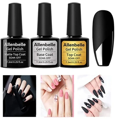 Immagine di Allenbelle Smalto Semipermante Per Unghie Opaco Top e Base Coat Kit In Gel UV LED Smalti Semipermanenti Nail Polish Unghie(Kit di 3 pcs 7.3ML/pc)