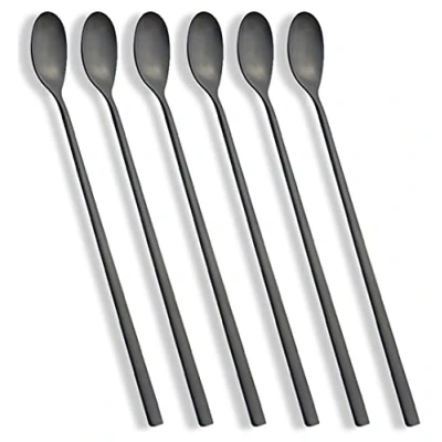 Immagine di AOOSY Confezione da 6 cucchiai Latte Manico Lungo in Acciaio Inox Miscelazione Ice Cream Agitatore Cucchiaio Ideale per caffè Freddo tè Shake Gelato Sunde Cool Drinking(nero)