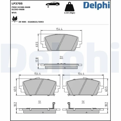 Immagine di DELPHI LP3705 Kit pastiglie freno con segnalatore acustico usura lamierino anticigolío senza accessori