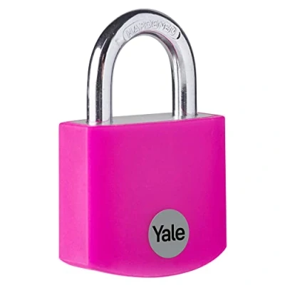 Immagine di Yale Lucchetto in alluminio YE3B/38/119/1/P rosa, corpo 38mm, arco acciaio, 3 chiavi