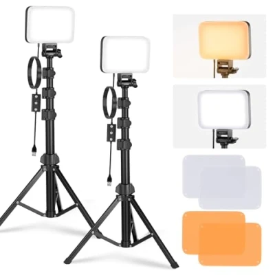 Immagine di NEEWER Basic Kit di Illuminazione a Pannello Luce Video LED, 2pz Luci da Studio Portatili Dimmerabili Bicolore con Stativi e Filtri, 3200K 5600K CRI95 750lux per Fotografia Streaming Live, BP66