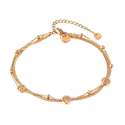 Immagine di VICKWOOD cavigliera/bracciale da donna con motivo dell&#039;albero della vita in oro, argento o oro rosa Placcatura 18 carati Gioielli impermeabili acciaio inossidabile (F.Ketten_R.Gold)