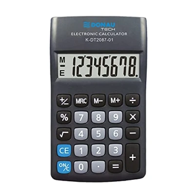 Immagine di Calcolatrice DONAU TECH/K DT2087 01 a 8 cifre/180 x 90 19 mm/colore: nero/calcolatrice con display cifre/funzionamento batteria/design compatto