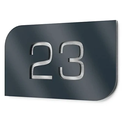 Immagine di Graviers Design Numero civico in acciaio inox V2A, 160 x 110 mm, color antracite RAL 7016, resistente alle intemperie, antiruggine, prodotto Germania, personalizzabile