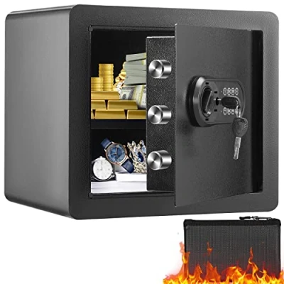 Immagine di VEVOR Cassaforte Uso Domestico Serratura Codici Chiavi Capienza 34 L Ripiani Rimovibili per Contanti Oro Gioielli Passaporto, Cassetta di Sicurezza Password Luce LED, Nera 12,3 kg