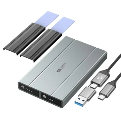 Immagine di custodia doppia NVMe, SSD M.2 NVMe in alluminio da 10 Gbps compatibile con M Key/B+M Key 2280/2260/2242/2230. supporta UASP Trim, fino a 2 4 TB