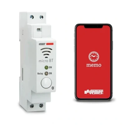 Immagine di VEMER VE797200 MICRO BT Interruttore Orario Astronomico con Bluetooth e APP dedicata, Timer da Barra DIN 1 Modulo, Bianco