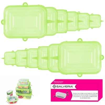 Immagine di coperchi in silicone estensibile 12 pezzi adattabili ecologici elastici riutilizzabili Senza BPA Lavabile lavastoviglie coperchio per alimenti