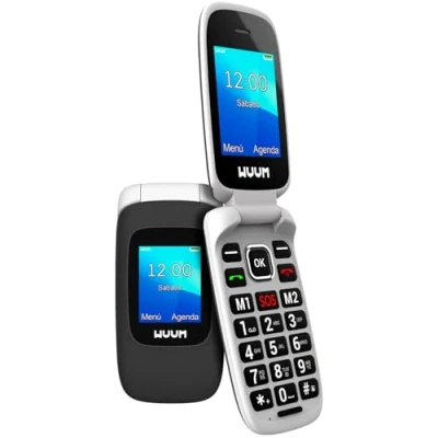 Immagine di WUUM CLAP Telefono Cellulare con sportello a doppio schermo Tasti e numeri grandi 2 Memorie dirette Pulsante SOS Bluetooth Grande batteria 800mAh USB C Nero