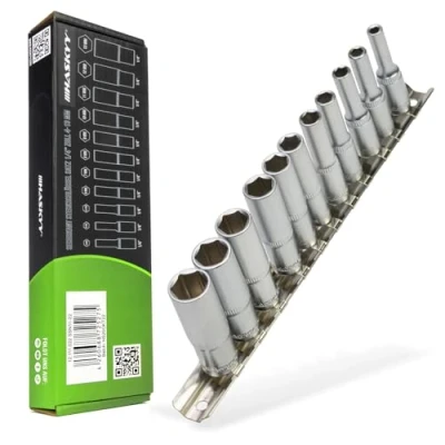Immagine di HASKYY set di chiavi a bussola lunghe da 1/4&quot;, esagonali, 4 13 mm, dadi 6 punti, Argento