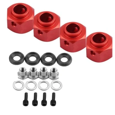 Immagine di DEWIN Adattatori per mozzi Ruota esagonali,Adattatore RC Widen Adattatore Pneumatico Auto Set di 9mm con TRX4 RC4WDS D90 SCX10 1/10 Telecomando (Rosso)