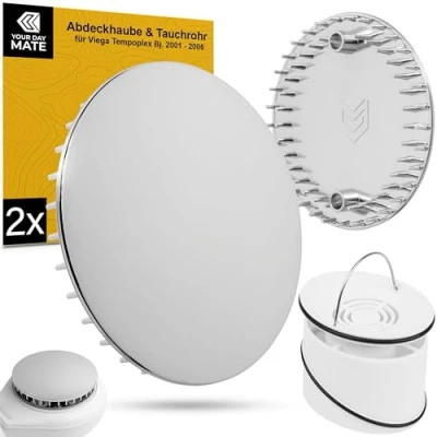 Immagine di set coperchio e tubo di scarico per piletta doccia, Ø 112 mm, compatibile con il Viega Tempoplex dal 2001 al 2006, piatto doccia foro scarico, in ABS cromato