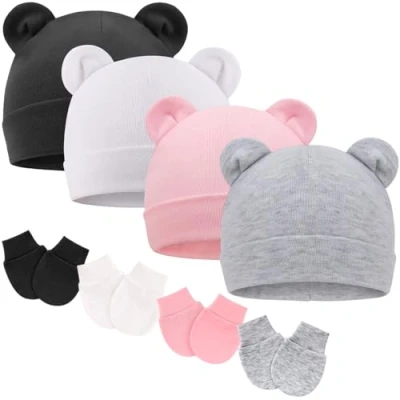 Immagine di DRESHOW Neonato Bambino Berretto e Guanti per Accessori Set Cappellino Ragazzi Ragazze Cotone 0 6 Mesi