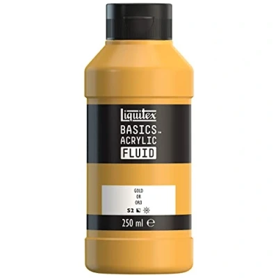 Immagine di LIQUITEX 8870430 Basics Fluid, pitura acrilica di consistenza fluida, asciugatura rapida, resistente alla luce, impermeabile, a base d&#039;acqua, flacone da 250 ml, Oro