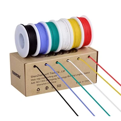 Immagine di Tuofeng filo di collegamento flessibile in silicone da 18 AWG, 6 bobine diversi colori e a trefoli 4 metri, 600 V, resistenza alle alte temperature