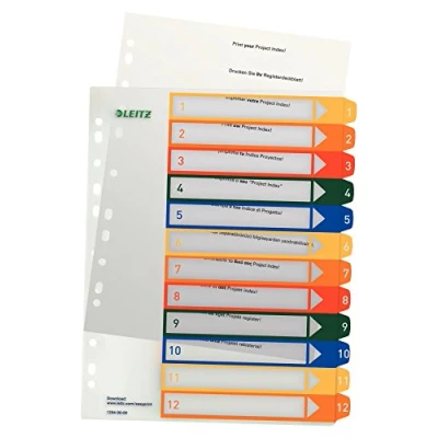 Immagine di Leitz 12940000 Divisore DIN A4, Fuori misura 1 12 Polipropilene Multicolore schede etichettabile con PC