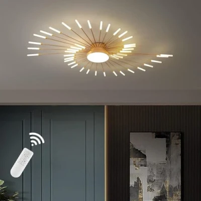 Immagine di Plafoniera Moderna A Led Dimmerabile,42+1 Teste Lampada Da Soffitto Incasso In Oro Lampadari Per Camera Dei Bambini Letto Soggiorno Luce Forma Di Fiore3000 6000k Con Telecomando