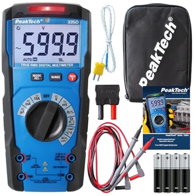 Immagine di PeakTech P 3350 Multimetro Digitale TRMS 6.000 Conti, Tester per Tensione e Corrente AC/DC, Resistenza, Capacità Continuità, 600V / 10 A CAT III