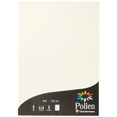 Immagine di Clairefontaine 4204C Astuccio da 50 fogli Formato A4 (21x29,7cm) 120g/m² Colore Avorio Inviti Eventi e Corrispondenza Gamma Pollen Carta Premium Liscia