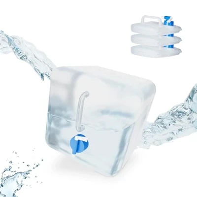 Immagine di Relaxdays Tanica Pieghevole,Set 4 Contenitori con Rubinetto,Coperchio Svitabile, Manico, BPA free, 10 L, trasparente/blu