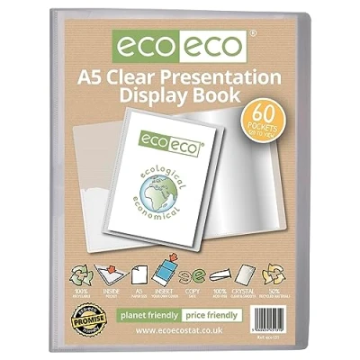 Immagine di eco Eco131 Raccoglitore per presentazioni, formato A5, 50% riciclato, 60 tasche, trasparente, con buste in plastica