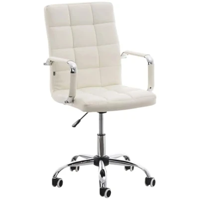 Immagine di CLP Sedia Ufficio Deli V2 in Similpelle E Metallo I Lavoro Girevole Regolabile con Braccioli Poltroncina Studio, Colore:Crema