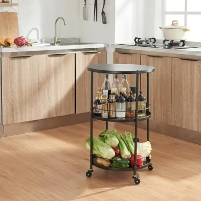 Immagine di [en.casa] Carrello di Servizio Portavivande a Rotelle con 3 Ripiani Rotondi Carrellino Portatutto da Cucina Ufficio 75 x 45 cm Metallo Nero