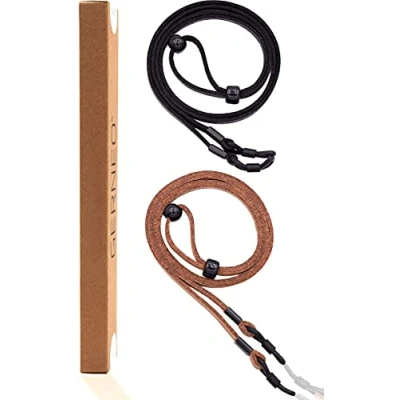 Immagine di GERNEO® Madrid cinturino per occhiali in pelle e camoscio unisex PU da sole lettura nero marrone chiaro supporto (nero)
