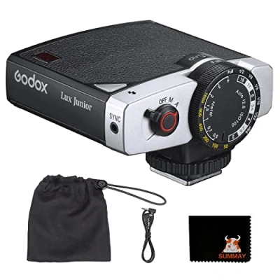 Immagine di Godox Lux Junior Retro Camera Flash, GN12 @ ISO100 Modalità Flash Automatico/Manuale Uscita 7 Stop Temperatura Colore 6000K ± 200K, Adatto per Fotocamere Fujifilm, Canon, Nikon, Olympus, Sony