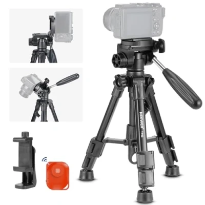 Immagine di NEEWER Mini Treppiede da Tavolo di Base per Fotocamera e iPhone con Testa a 3 Vie Pan Tilt, Maniglia Telecomando, Portatile Piastra 1/4&quot; DSLR Videocamera, Max 6kg, TP02