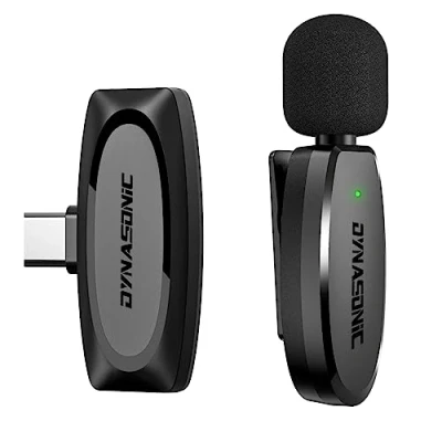 Immagine di DYNASONIC DM Pro 02 (2a generazione) Microfono professionale senza fili Android di tipo C. Lavalier per cellulari (2,4GHz) Facebook Tiktok Video Vlog Youtube