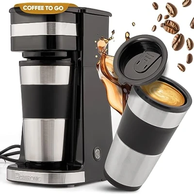Immagine di Clatronic® Macchina da caffè con tazza 400 ml, adatta per tutti i comuni portabicchieri (ad esempio auto) filtro in acciaio inox e coperchio aromatico