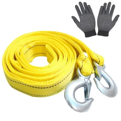 Immagine di SPORWAY corda di traino per auto: imbracature rotonde, 4 m, 5 toni, auto con strisce riflettenti, cinghia emergenza 2 ganci sicurezza e 1 paio guanti
