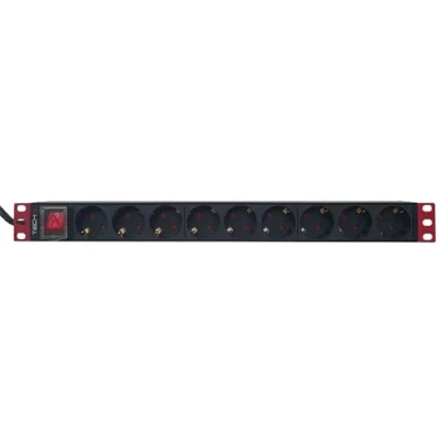 Immagine di Techly Professional 366709 Multipresa 9 Posti da Rack 19&quot; con Interruttore Spina Schuko Angolata 1U Nero/Rosso