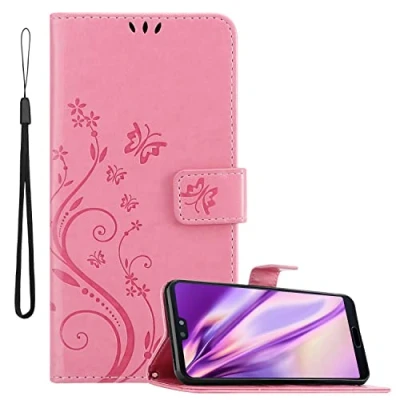Immagine di Cadorabo Custodia Libro Compatibile con Huawei P20 in Rosa Fiore Design di Chiusura Magnetica, Funzione Stand e 3 Vani Carte Portafoglio Cover Case Wallet Book Etui Protezione