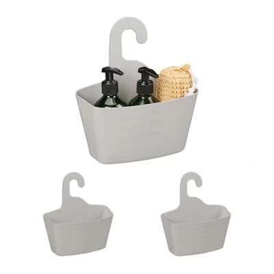 Immagine di Relaxdays Cestino Portaoggetti da Doccia, Set 3, Cestello Sospeso, in Plastica per Shampoo, Bagnoschiuma, Grigio, 25 x 23 10 cm