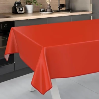Immagine di ANRO Tovaglia cerata, lavabile, da giardino, per interni ed esterni, 120 x 140 cm, con orlo rosso