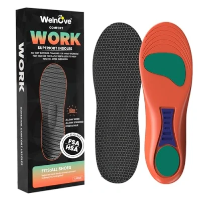 Immagine di Welnove Solette da lavoro per donne e uomini, comode tutto il giorno, in memory foam, fascite plantare, dolore alla spina calcaneare, assorbimento degli urti, inserti di supporto scarpe
