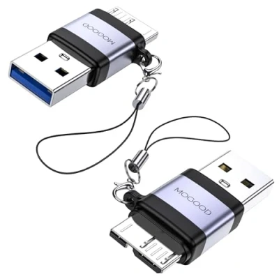 Immagine di MOGOOD USB Plug to Micro B Adapter, 3.0 B, a Adapter Adattatore di ricarica dati convertitore corto per computer, computer portatili (2 confezioni)
