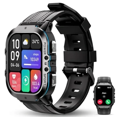 Immagine di OUKITEL Orologio Smartwatch Uomo Militare con Funzione Telefono, 5ATM Impermeabile Rugged Digitale, 1.96&quot; AMOLED, 120+ Modalità Sport Cardiofrequenzimetro, Contapassi, per iOS/Android
