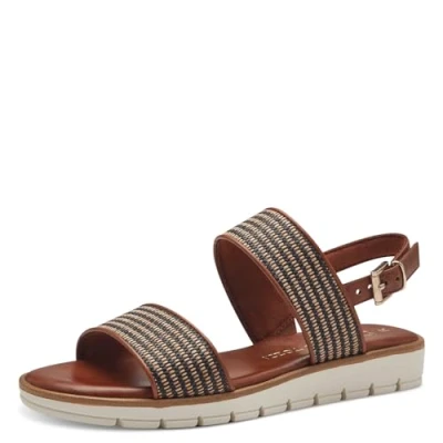 Immagine di MARCO TOZZI Sandali Donna con Tacco a Zeppa Cinturino Regolabile Vegani, Marrone (Cognac Comb), 40 EU