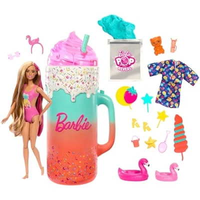 Immagine di Barbie Pop Reveal Sorprese Profumate Serie Frutta, Set Regalo con Bambola e Cucciolo profumati Cambia Colore, Sabbia modellabile 15 Accessori a Sorpresa, Giocattolo per Bambini, 3+ Anni, HRK57