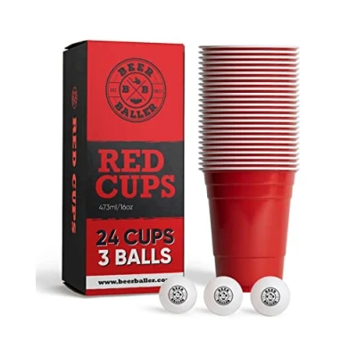 Immagine di Set di Tazze da Party 25 Rosse e 3 Palline Lavabili in lavastoviglie riutilizzabili 473ml 16oz Cups Red Original American