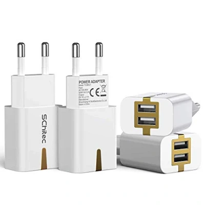 Immagine di SCHITEC Caricatore USB da Muro 2 Porte 5V/2.1A Caricabatterie Presa Spina Per iPhone XS XR X 8 7 6 Samsung M20 A50 S10 A8 A7 Huawei P30 P20 Lite Mate 20 Lite, Xiaomi Redmi Note Bianco