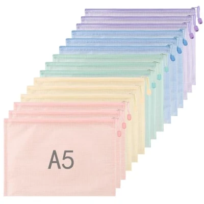 Immagine di Euleryoo 15 Pezzi Borse di File, A5 Sacchetto Zip Impermeabile, 5 Colori Macaron Mesh del Documento con Cerniera per Documenti, Ricevute, Materiale Scolastico, Accessori da Viaggio